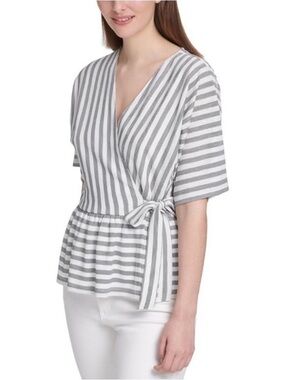 DKNY Faux Wrap V-Neck Blouse